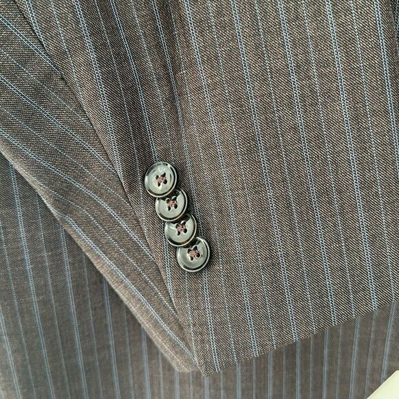 Peter Millar Sport Coat Mens Size 46L Brown Blue Stripe Blazer Jacket 100% Wool - Picture 6 of 16